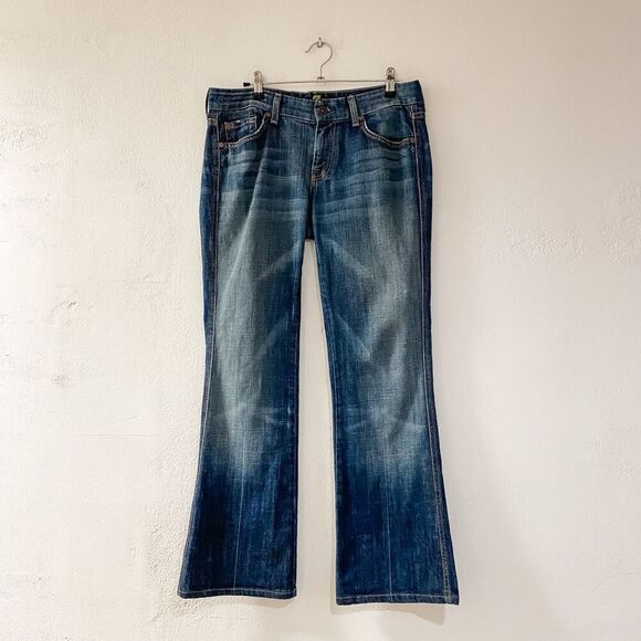 7FAM Low Rise A Pink Pocket Jeans in Whisker Faded Blue Size 29 - Picture 1 of 9